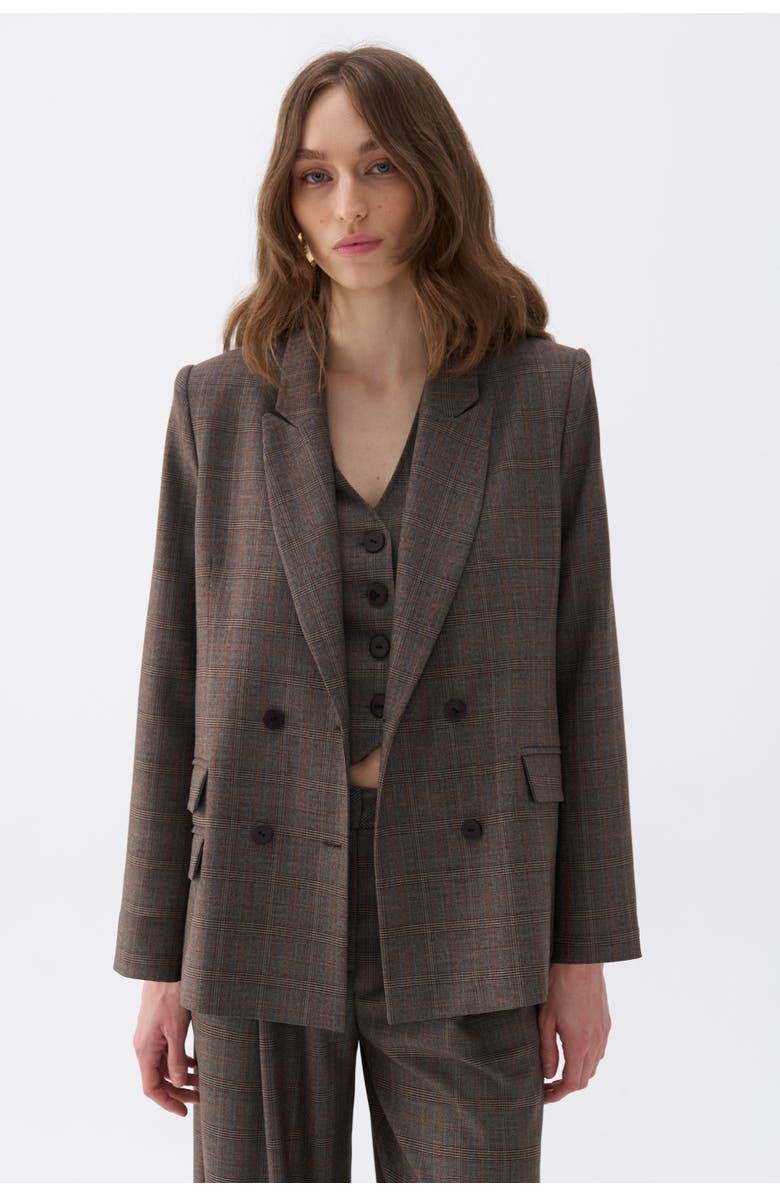 Nocturne Padded Shoulder Plaid Blazer, Main, color, 