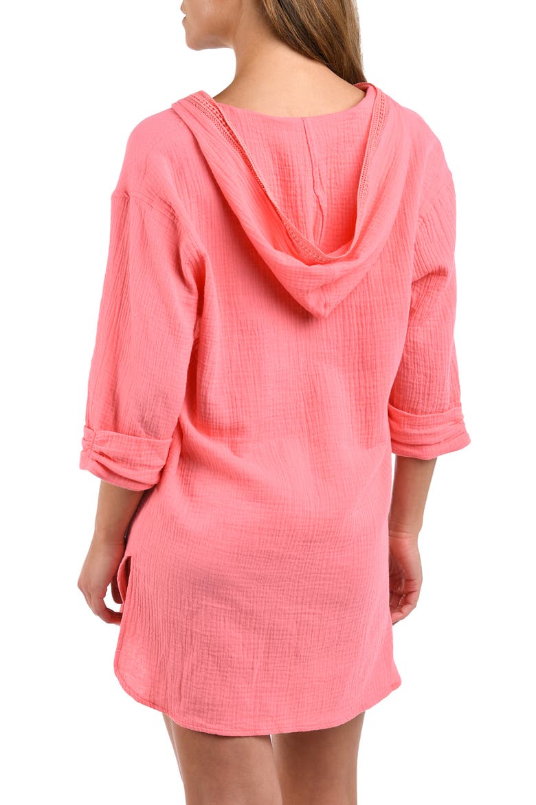 Hooded Cotton Gauze Cover-Up Tunic, Alternate, color, LIGHT CORAL