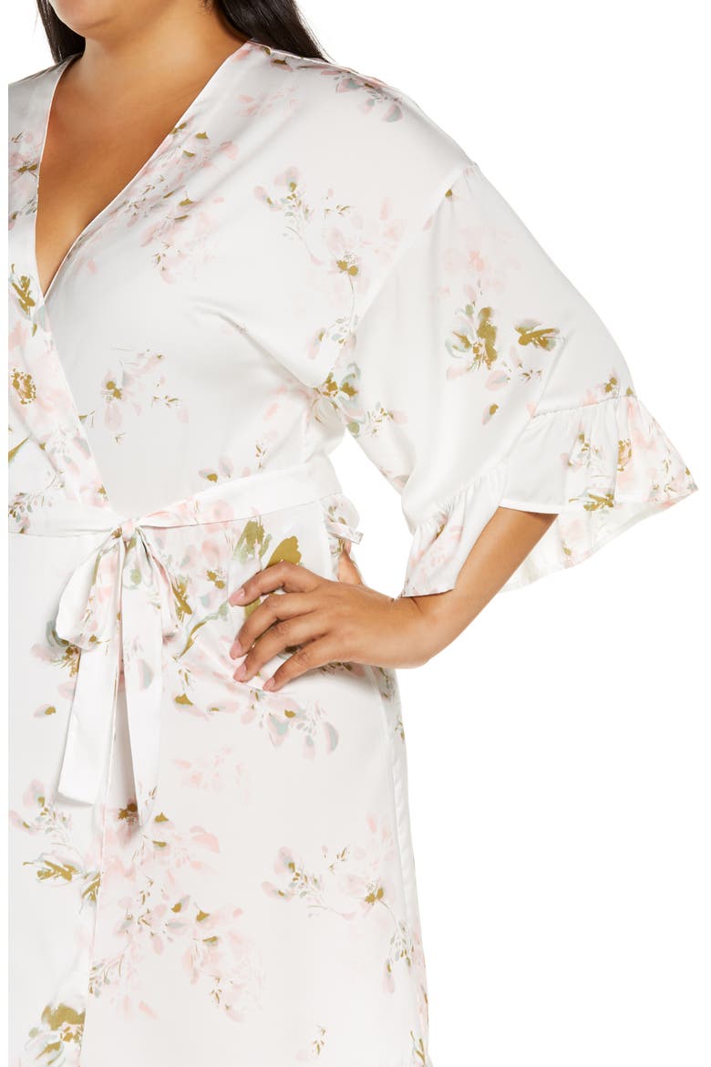 Forever Tie Waist Satin Robe, Alternate, color, IVORY EGRET ARTISTIC FLORAL