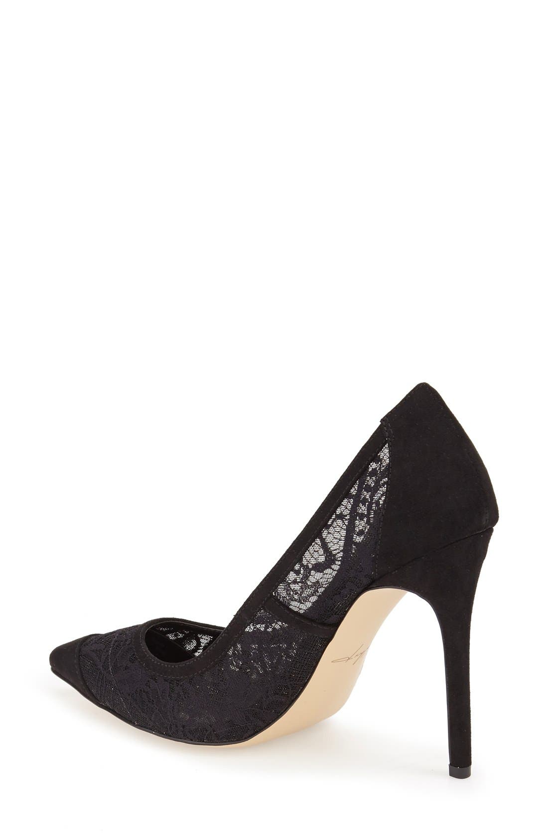 by Zendaya 'Annabelle' Pointy Toe Pump, Alternate, color, BLACK LACE FABRIC