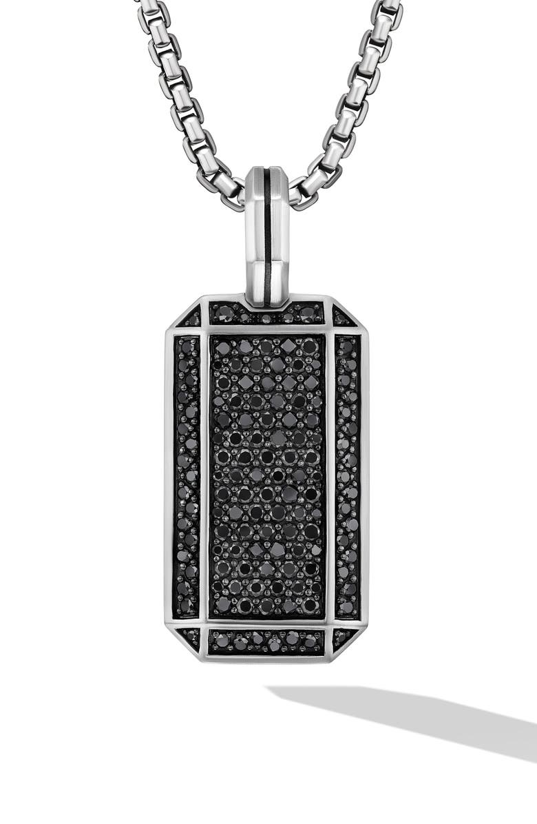 David Yurman Deco Tag in Sterling Silver with Black Diamonds, Main, color, Sterling Silver