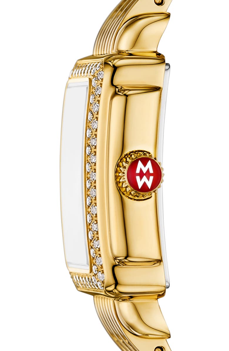 MICHELE Mini Deco Madison Two-Tone 18K Gold Plate Diamond Bracelet Watch, 23mm x 24mm, Alternate, color, Gold