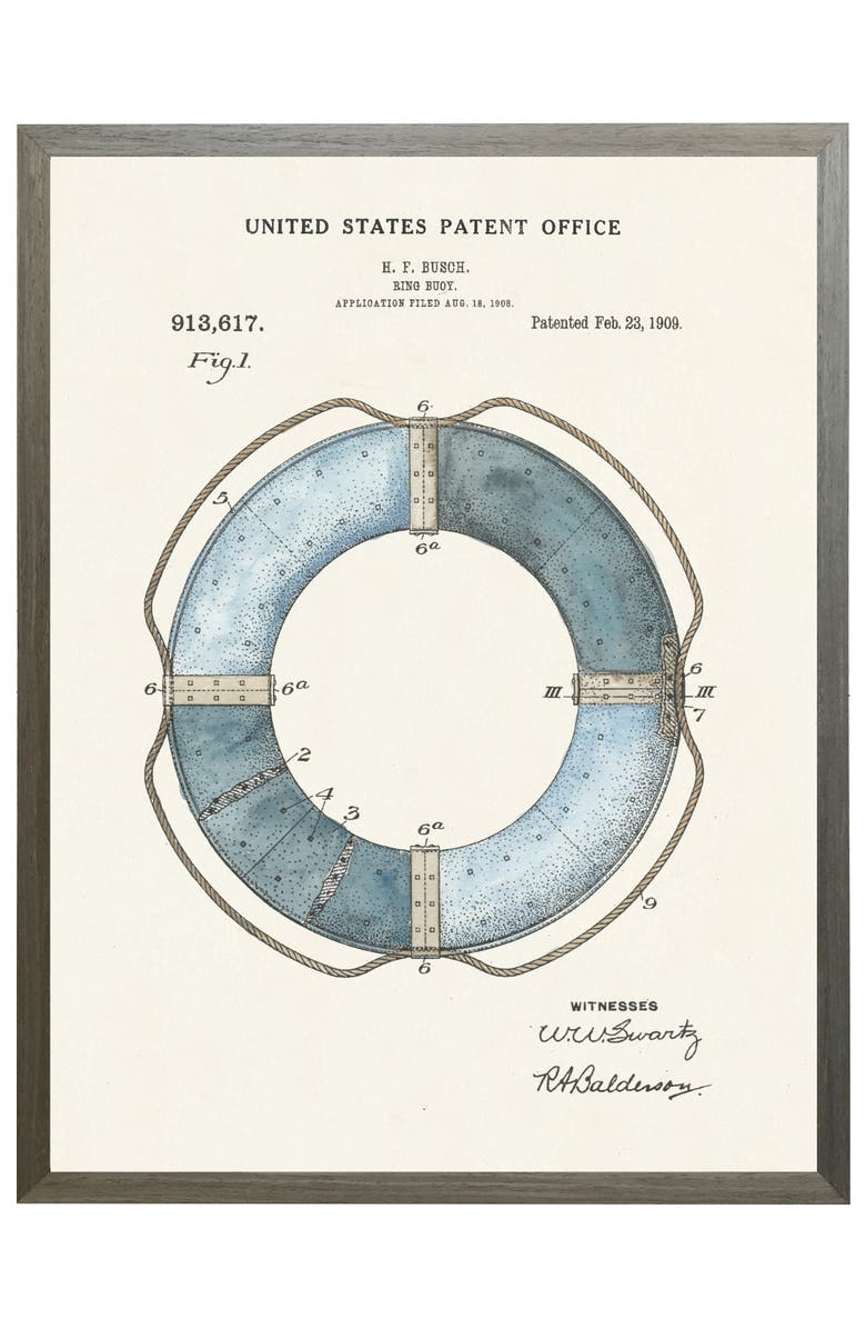 Antique Curiosities Ring Buoy Patent in Black Frame, Main, color, NO COLOR