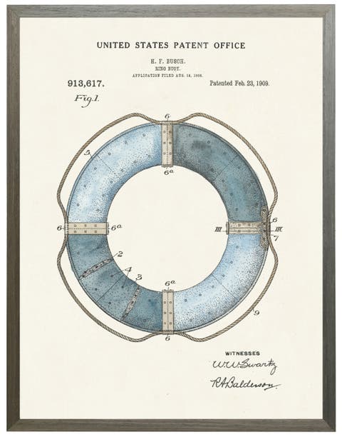 Ring Buoy Patent in Black Frame