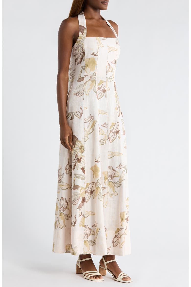 Floral Panel Halter Midi Dress, Alternate, color, CREAM MULTI