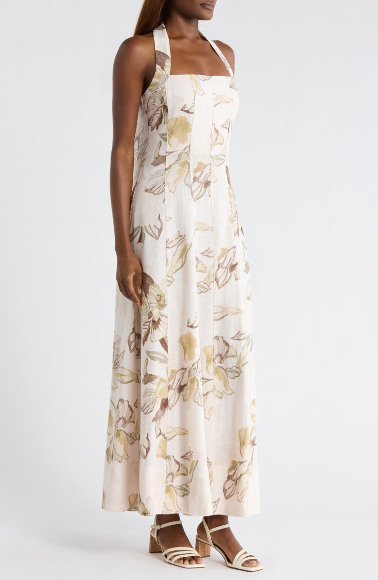 CeCe Floral Panel Halter Midi Dress, Alternate, color, Cream Multi