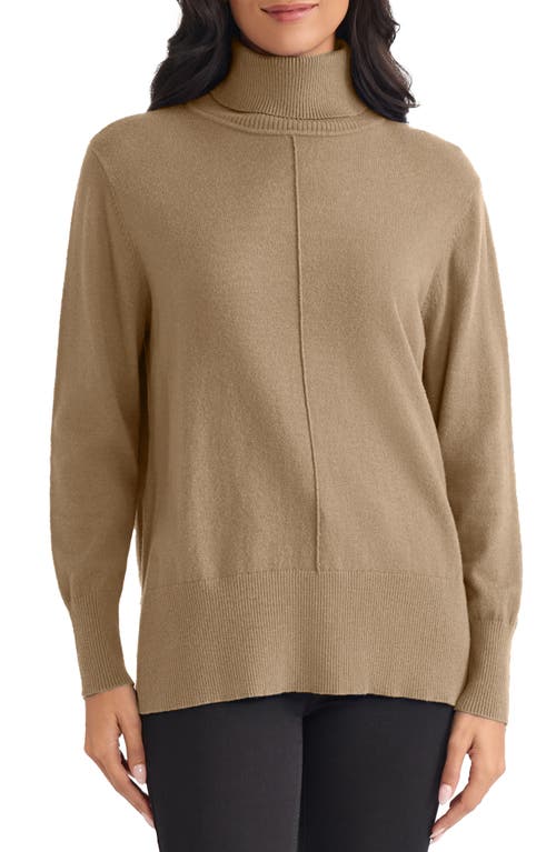 Jones New York Turtleneck Seam Front Bouclé Sweater In Brown
