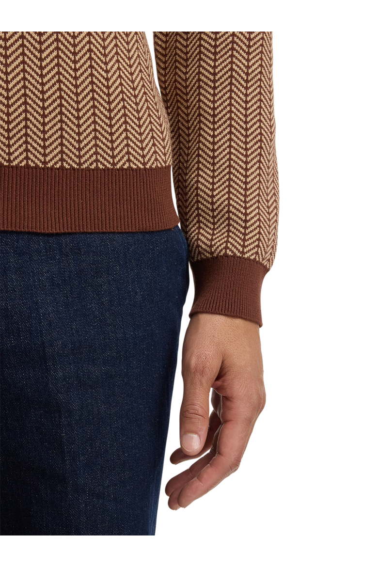 Cotton Shawl Collar Pull Over Sweater, Alternate, color, Ivory/Brown