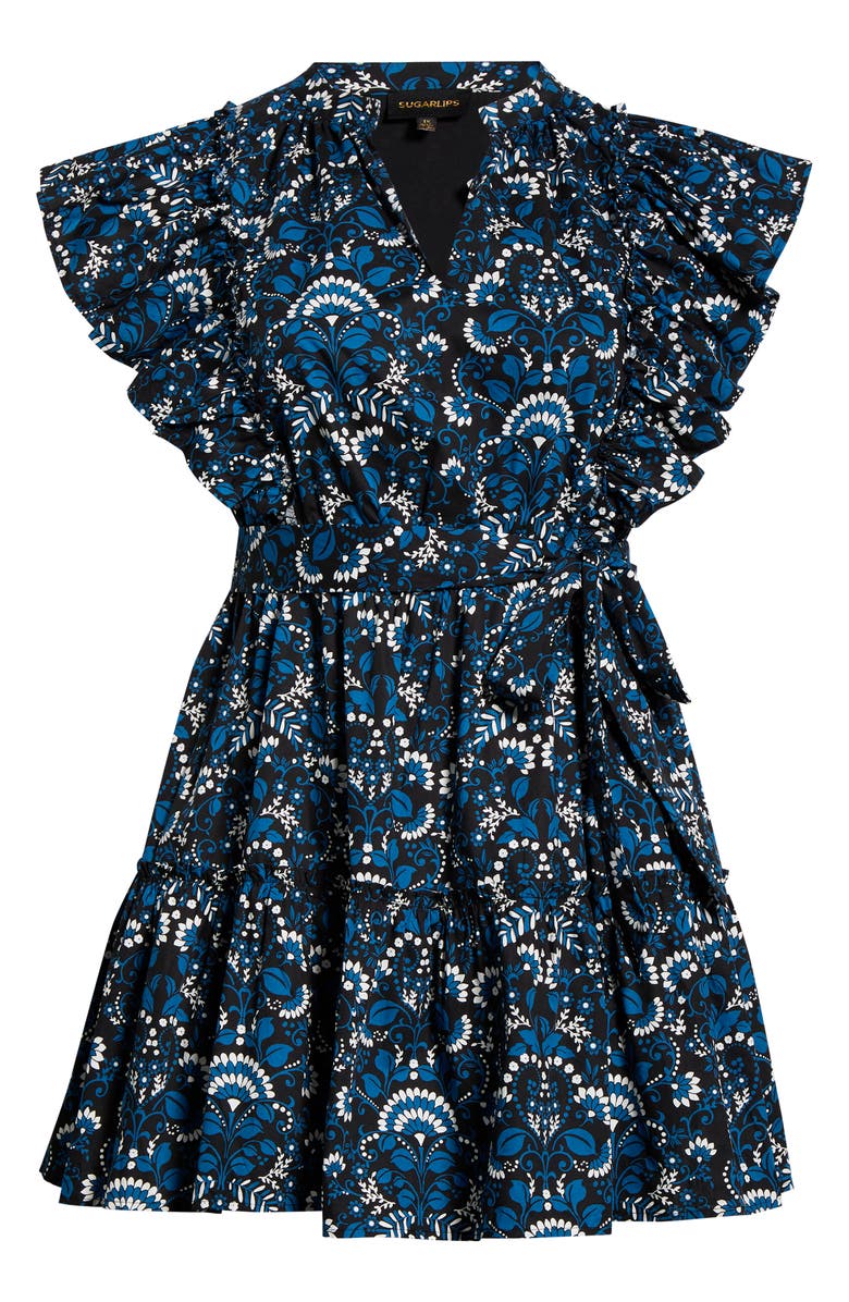 SUGARLIPS Etta Floral Ruffle Minidress, Alternate, color, Teal-Multi