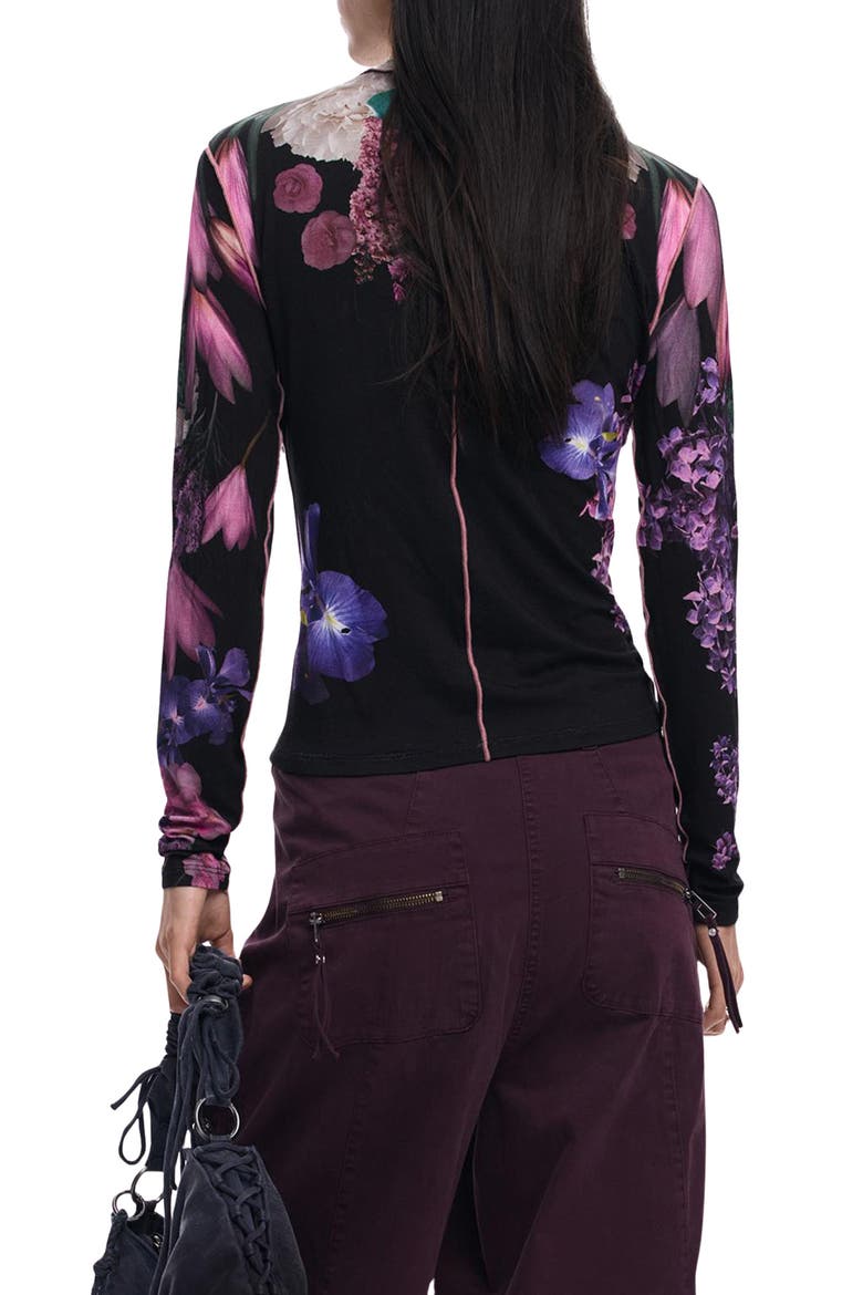 Long Sleeve Floral Top, Alternate, color, BLACK