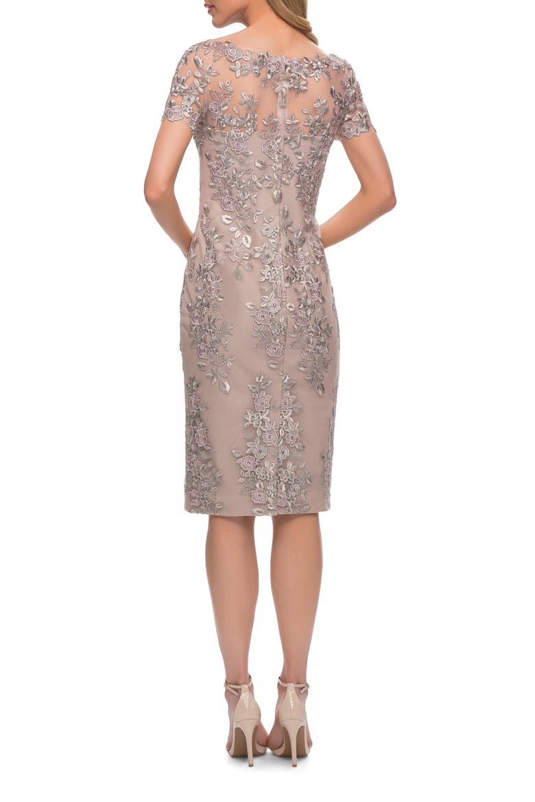 Short Sleeve Below the Knee Lace Dress, Alternate, color, Nude