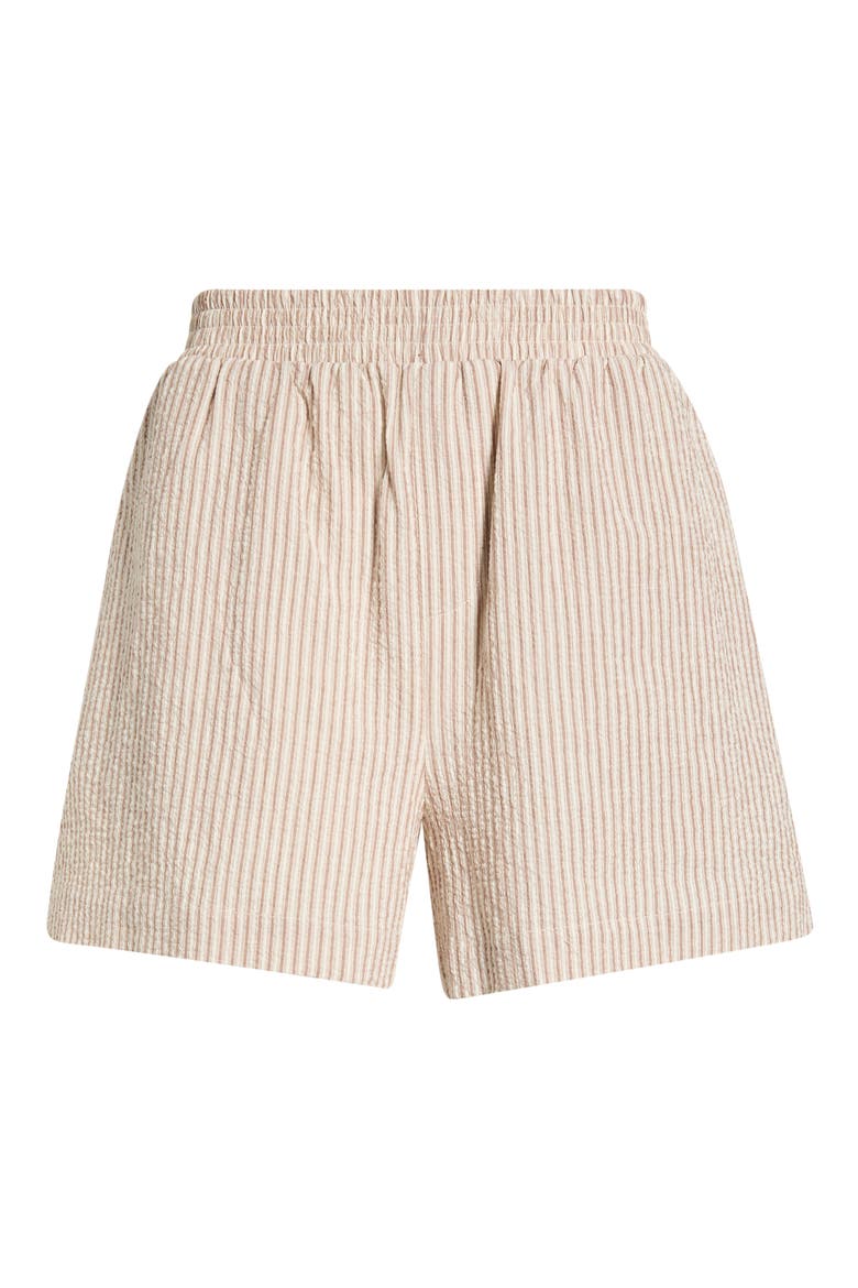 Darina Stripe Stretch Cotton Seersucker Shorts, Alternate, color, BIRCH TAUPE STRIPE