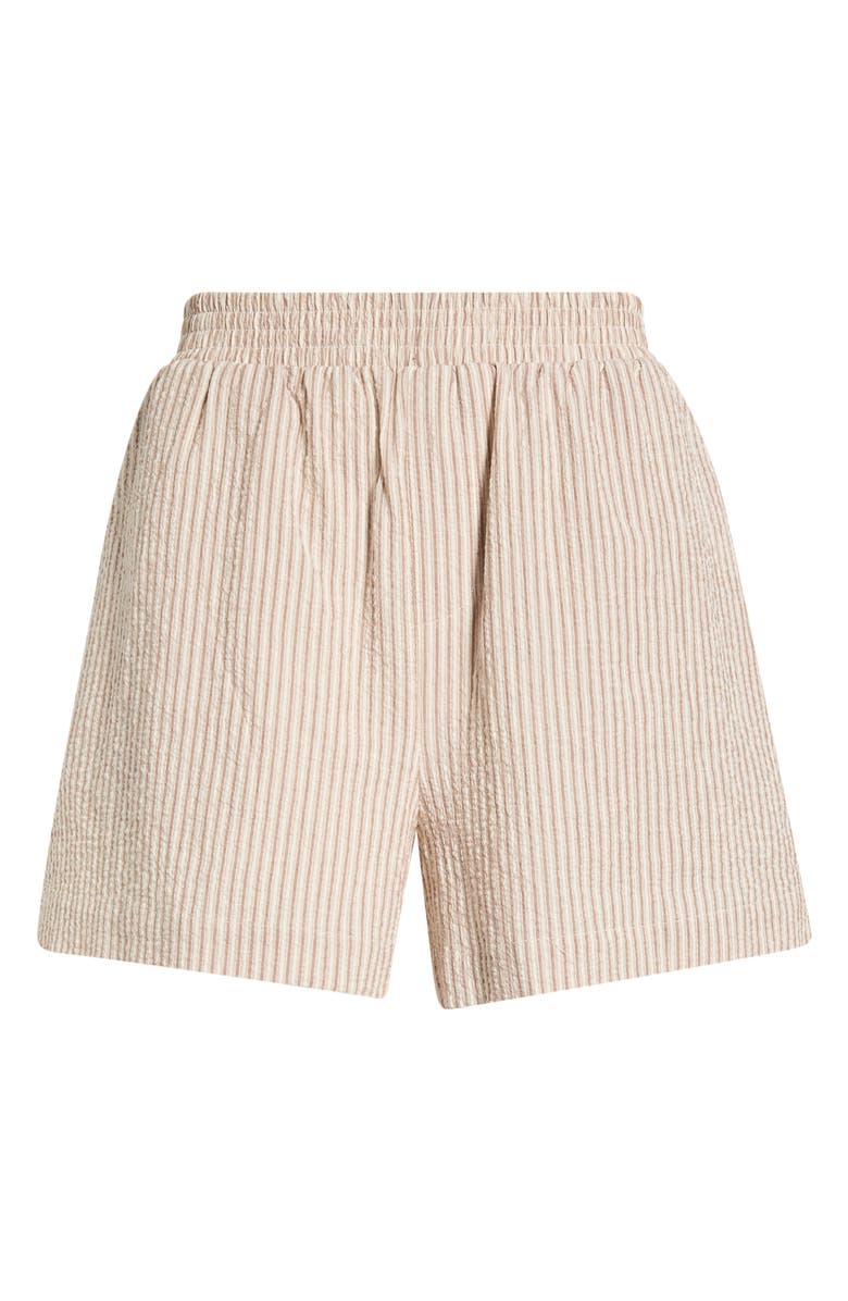 Varley Darina Stripe Stretch Cotton Seersucker Shorts, Main, color, Birch Taupe Stripe