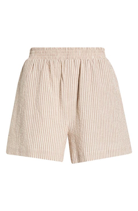 Darina Stripe Stretch Cotton Seersucker Shorts