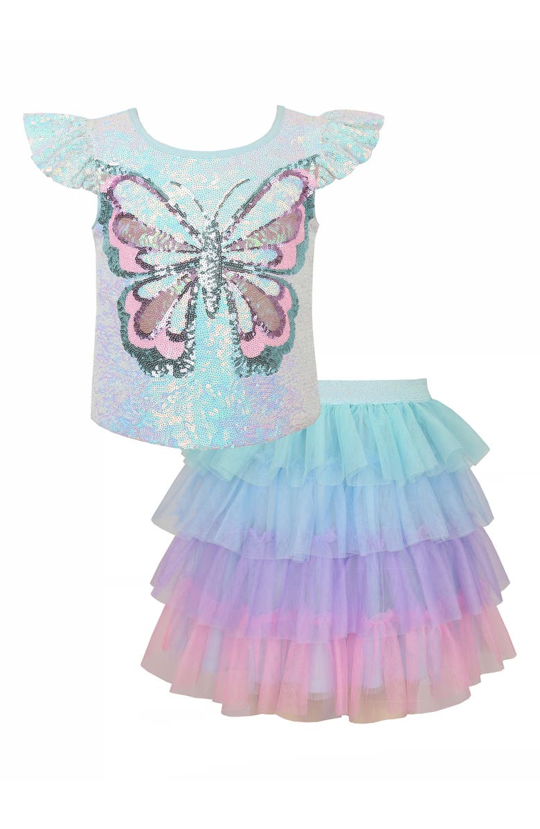 Zunie Kids' Sequin Butterfly Top & Tutu Skirt Set, Main, color, Aqua