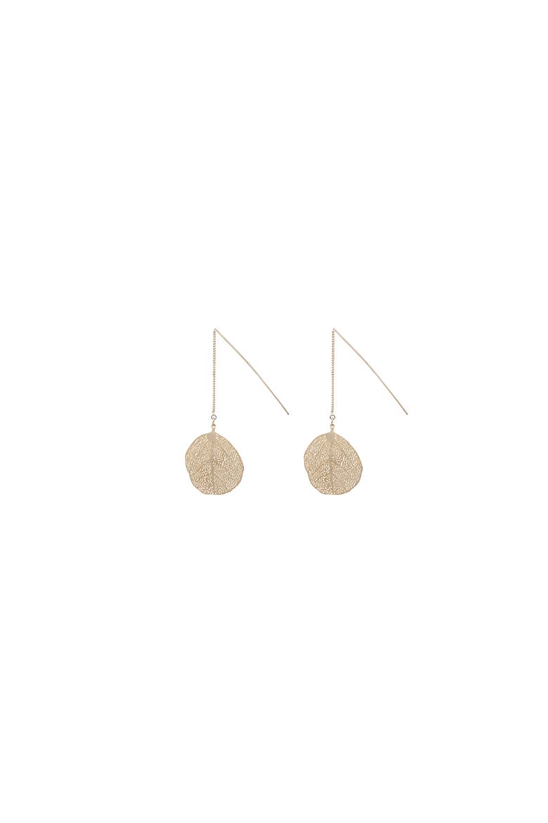 Sienna Textured Leaf Disc Threader Earrings Sculptural Trendy, Alternate, color, Warm Bronze
