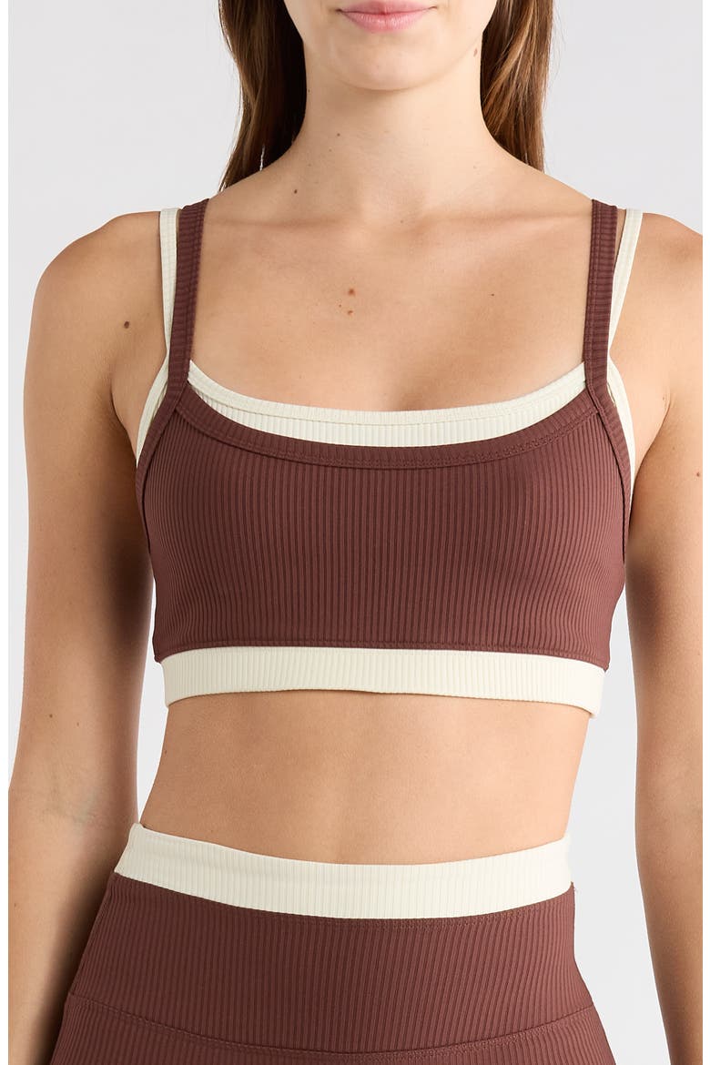Layered Rib Sports Bra, Main, color, CHOCOLATE/ SHELL