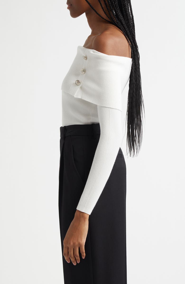 Elie Tahari The Imani Off the Shoulder Rib Sweater, Alternate, color, Sky White
