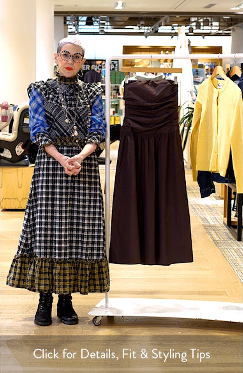 Strapless Ruched Poplin Midi Dress, sales video thumbnail