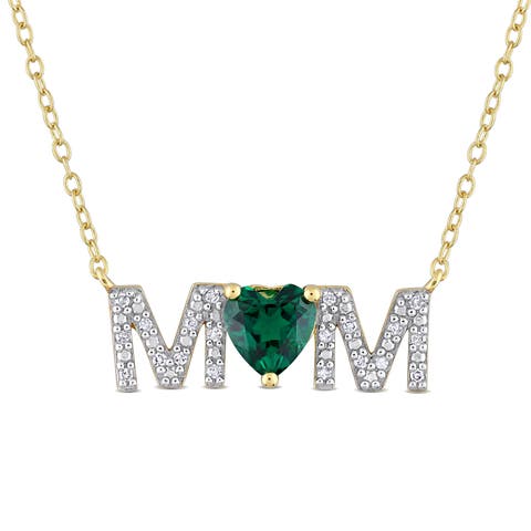 Lab-Created Gemstones & Diamond "MOM" Necklace