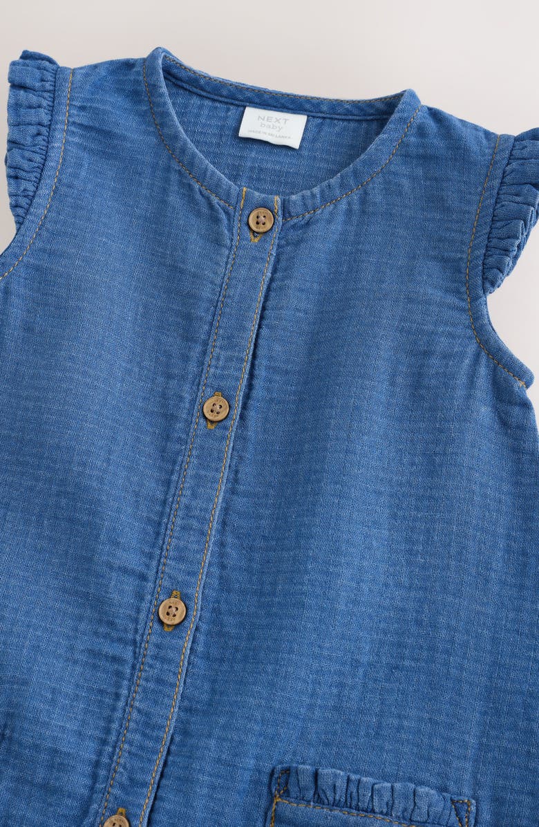 NEXT Denim Frill Romper, Alternate, color, Blue