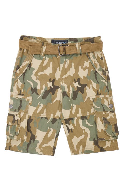 Kids' Belted Cotton Twill Cargo Shorts