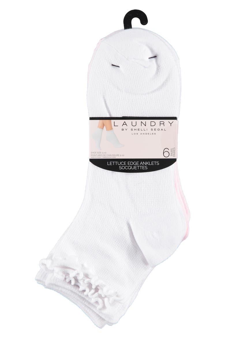 6-Pack Assorted Lettuce Edge Anklet Socks, Alternate, color, WHISPER PINK/ WHITE