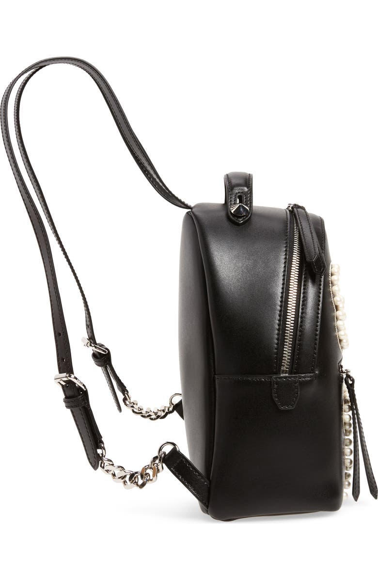Fendi Mini Imitation Pearl Bow Leather Backpack, Alternate, color,
