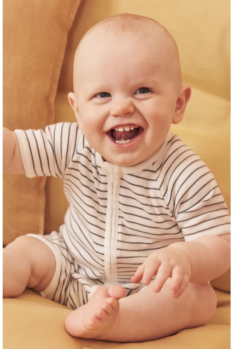 Stripe Fitted One-Piece Short Pajamas, Alternate, color, GRAY STRIPE