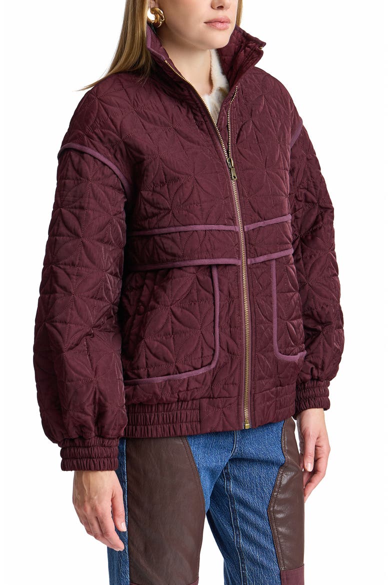 Funnel Neck Quilted Bomber Jacket, Alternate, color, PLUM