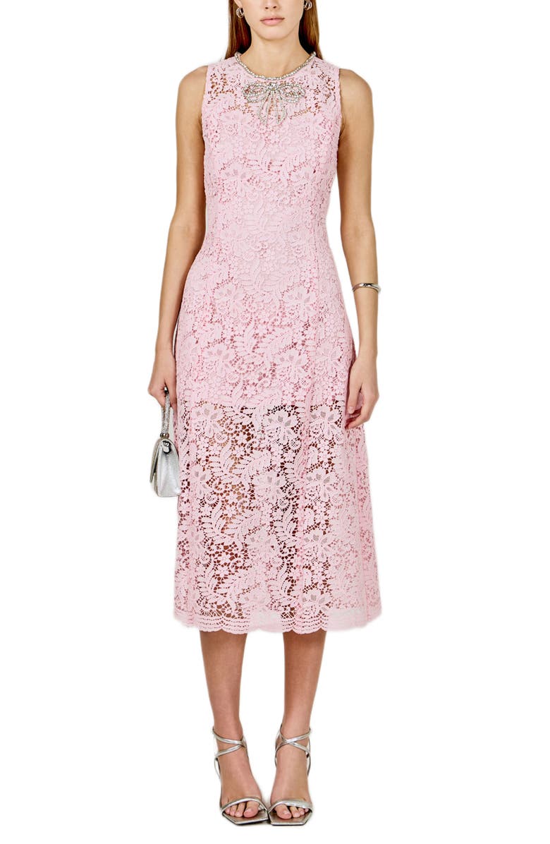Endless Rose Rhinestone Lace Sleeveless Midi Dress, Main, color, Light Pink