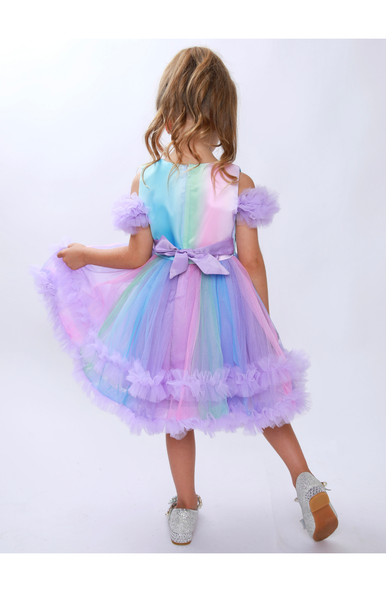 Mia Belle Girls Princess Twirl Rainbow Tulle Ruffle Dress, Alternate, color, Purple