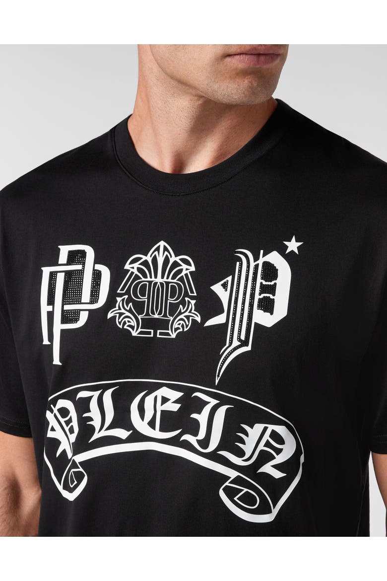 T-Shirt Round Neck Gothic Plein Men, Alternate, color, black/white