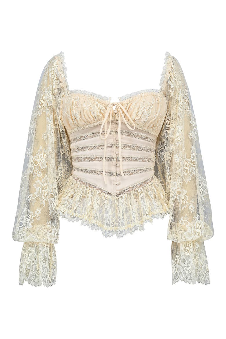 Cara Balloon Sleeve Crop Lace Top, Alternate, color, VINTAGE IVORY