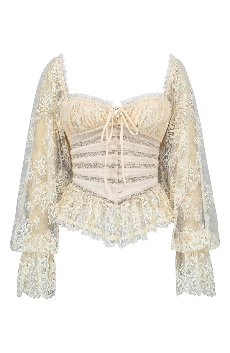 HOUSE OF CB Cara Balloon Sleeve Crop Lace Top, Alternate, color, Vintage Ivory