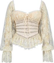 HOUSE OF CB Cara Balloon Sleeve Crop Lace Top