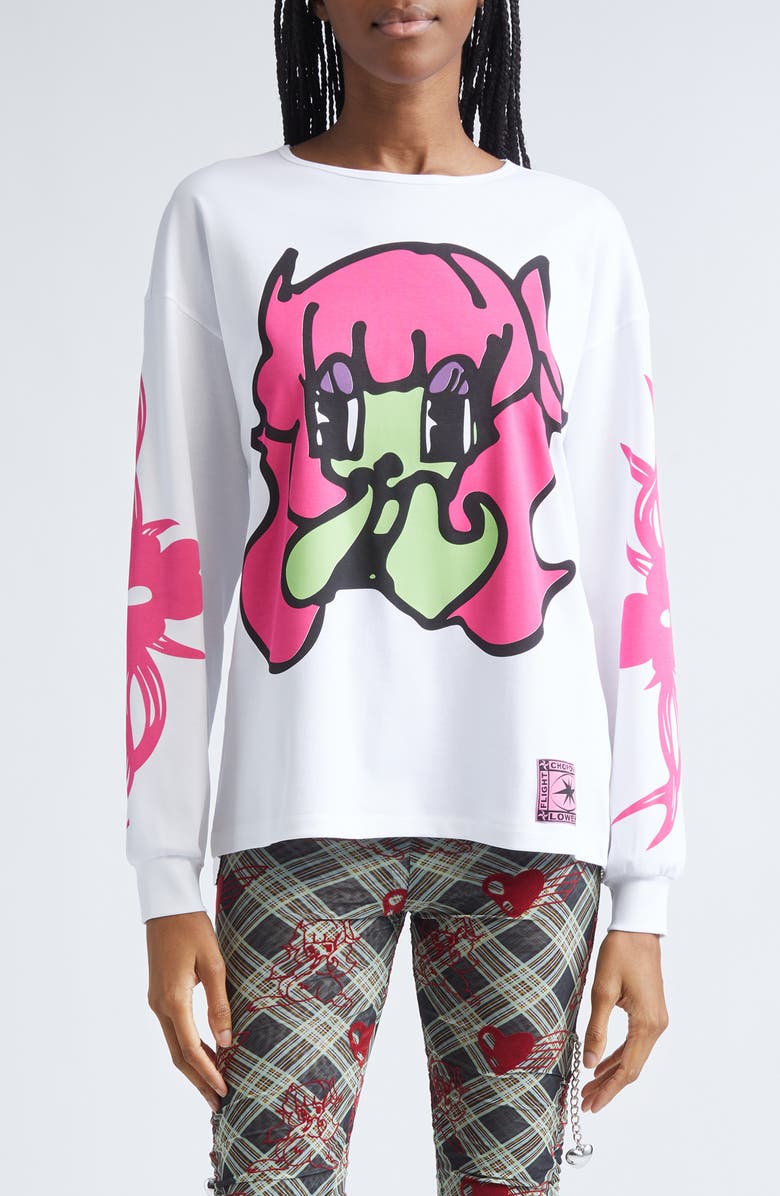 Chopova Lowena Bashful Oversize Jersey Graphic T-Shirt, Main, color, White Multi