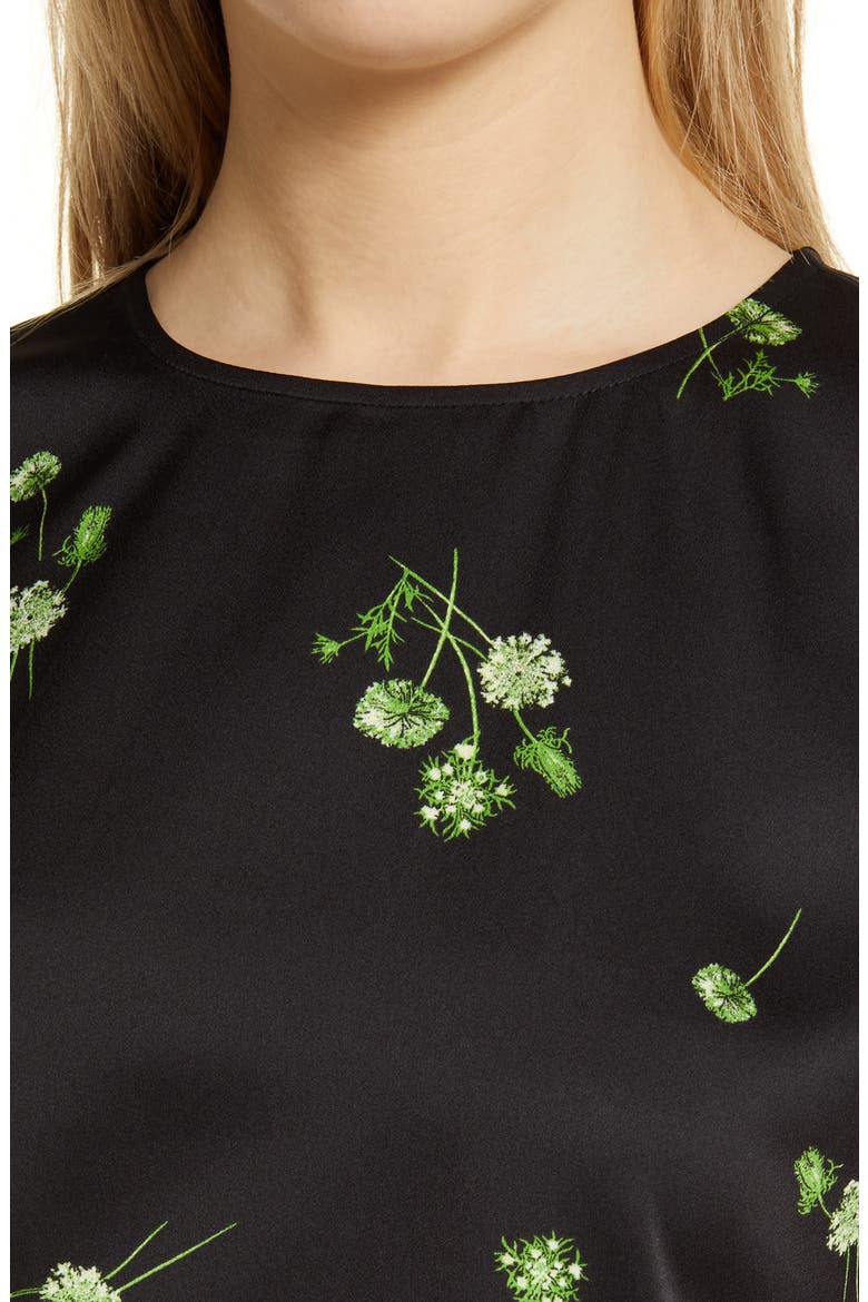 Cap Sleeve Satin Blouse, Alternate, color, BLACK FLORAL BUNCHES