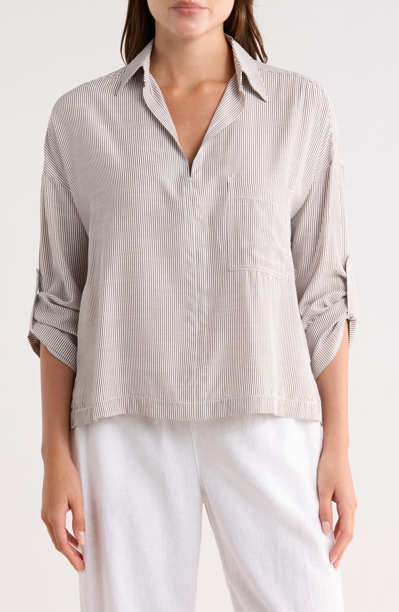 MAX STUDIO Stripe Collared Top, Main, color, Owtfms10-Off White/Toffee Mini Stripe-Jl-25010