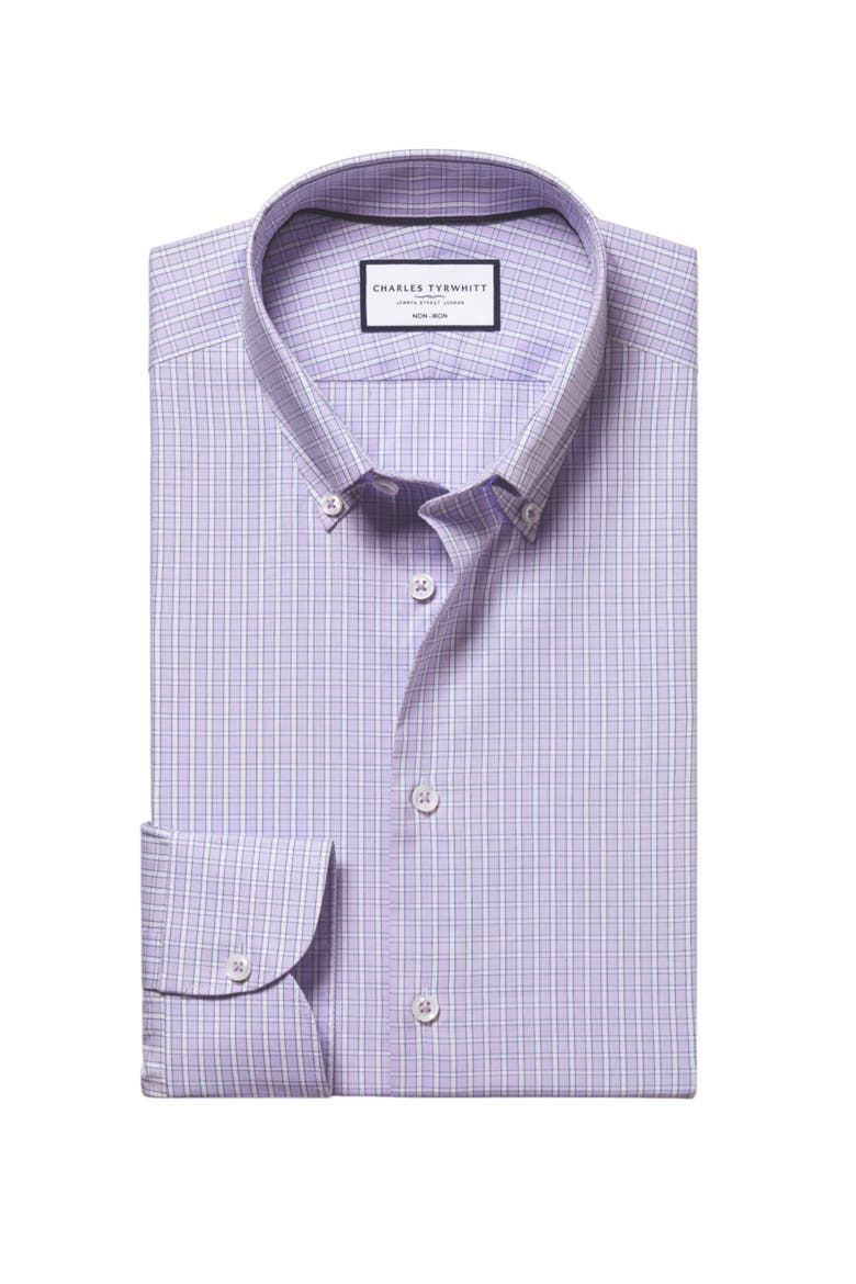 Non-Iron Pinpoint Oxford Check Shirt, Alternate, color, Lilac Purple