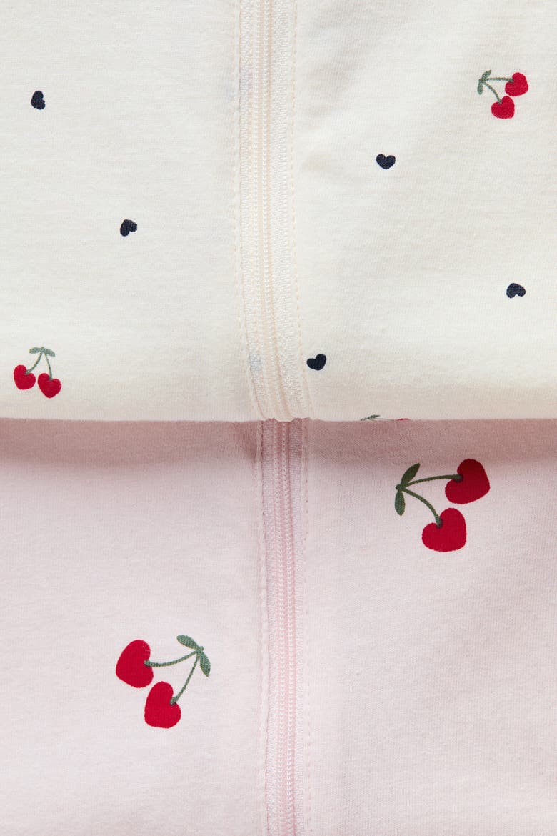 2-Pack Cotton Pajama Jumpsuits With Zipper, Alternate, color, Light pink/cherries