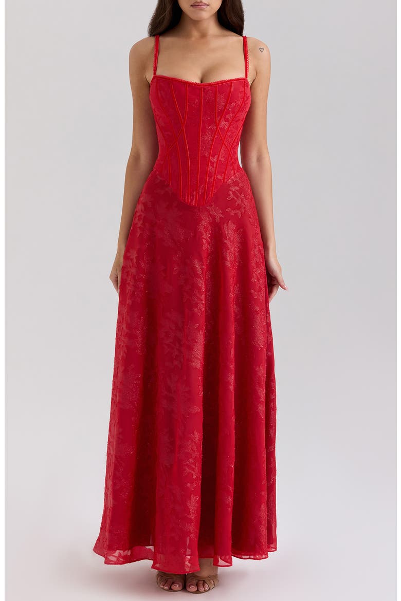 Esme Fil Coupé Gown, Main, color, TOMATO