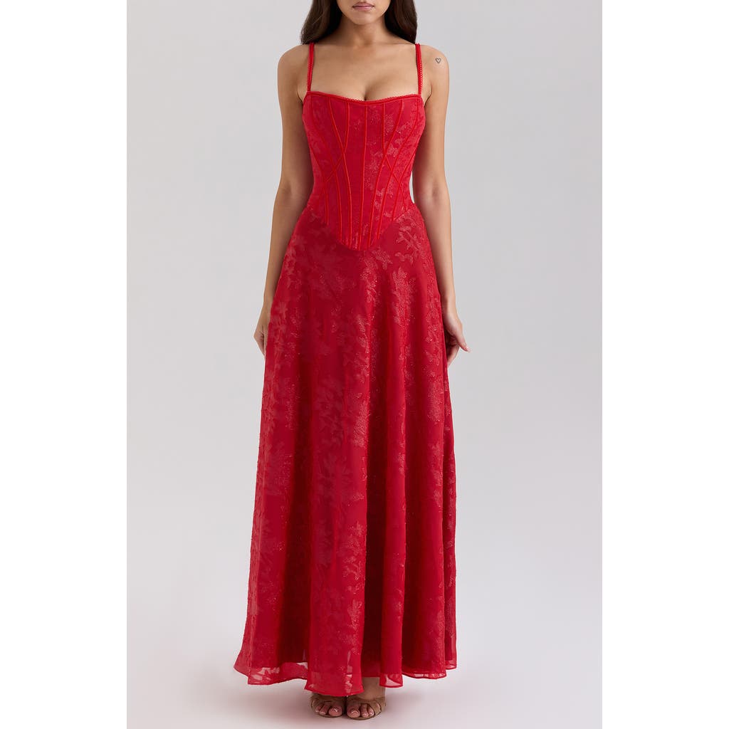 House Of Cb Womens Red Esme Floral-pattern Chiffon Maxi Dress