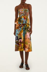 FARM Rio Tropical Print Corded Bodice Midi Dress