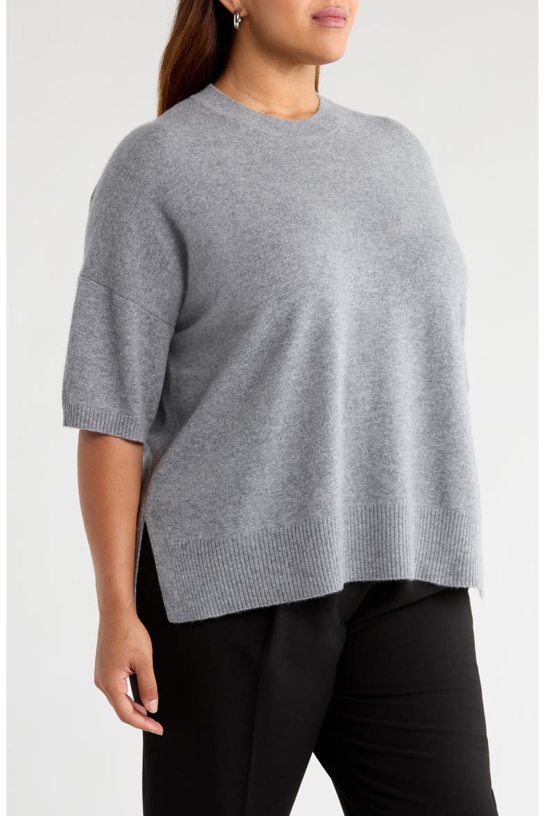 Short Sleeve Cashmere Sweater, Alternate, color, GREY NIGHT