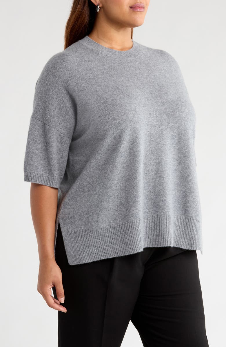 Nordstrom Short Sleeve Cashmere Sweater, Alternate, color, Grey Night