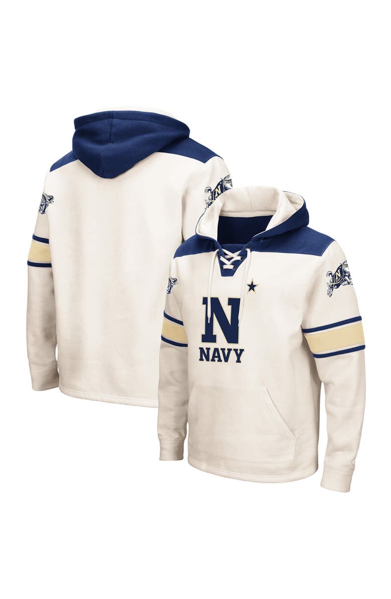 COLOSSEUM Men's Colosseum Cream Navy Midshipmen 2.0 Lace-Up Pullover Hoodie, Main, color, Cream
