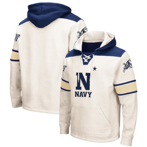 Men's Colosseum Cream Navy Midshipmen 2.0 Lace-Up Pullover Hoodie