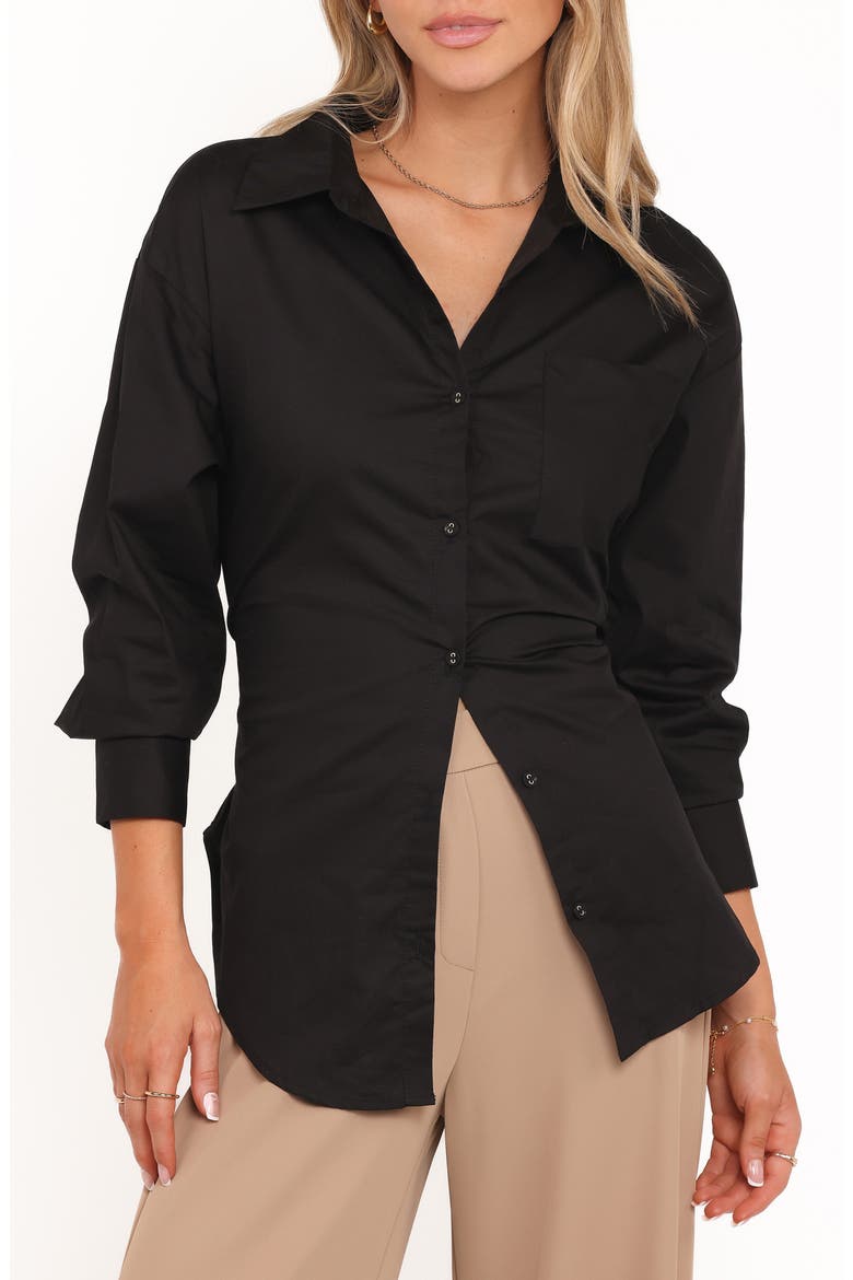 Yacra Tie Back Cotton Button-Up Shirt, Main, color, BLACK