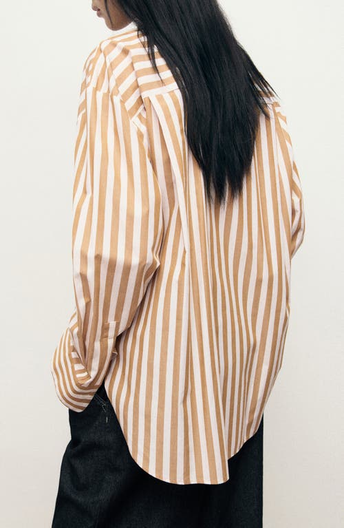 Mango Oversize Stripe Button-up Shirt In Nude